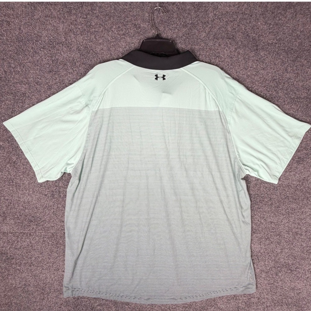 Under Armour HeatGear Mens 3XL Polo Shirt Mint Green Striped Golf Top Loose Fit - Picture 3 of 8